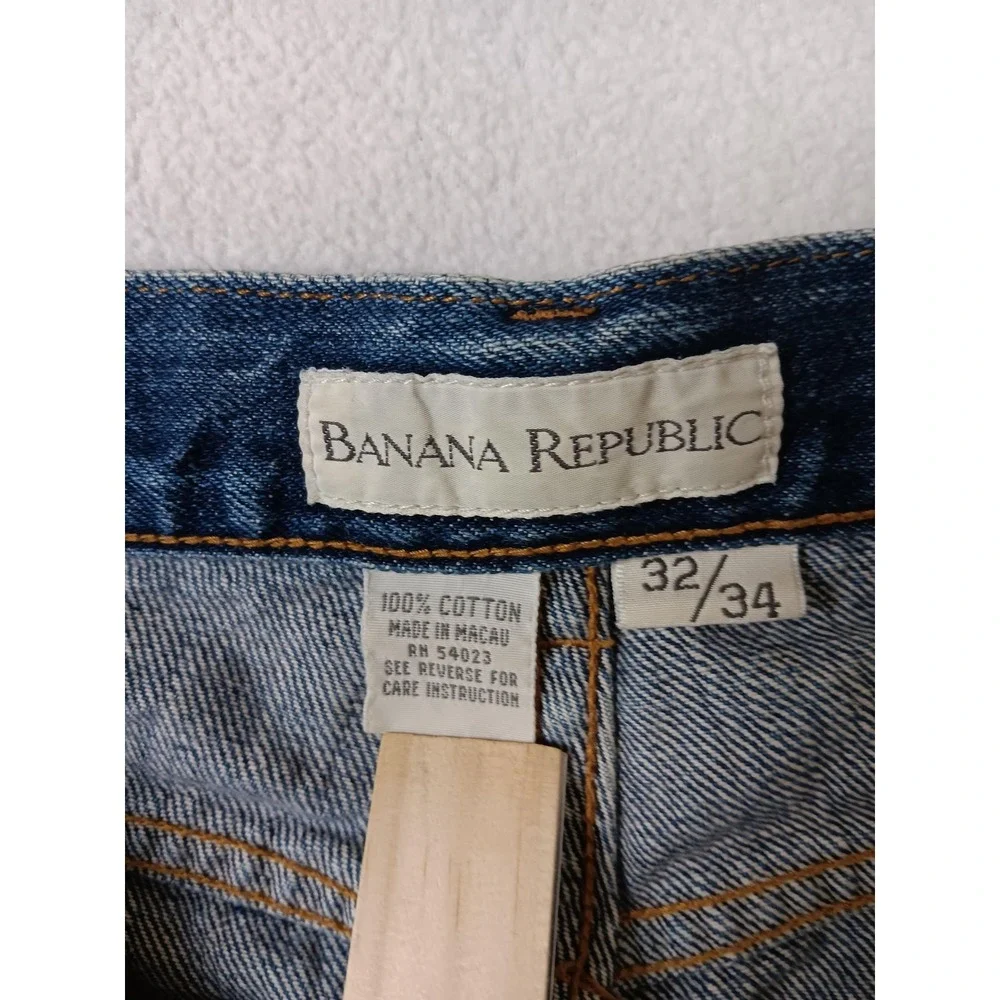 Banana Republic Rugged Jeans Mens 32x34 Blue Stone Wash Classic Straight Denim‎